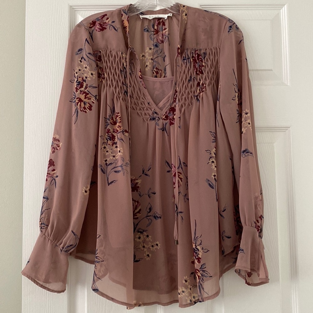 ASTR the label mauve floral sheer blouse